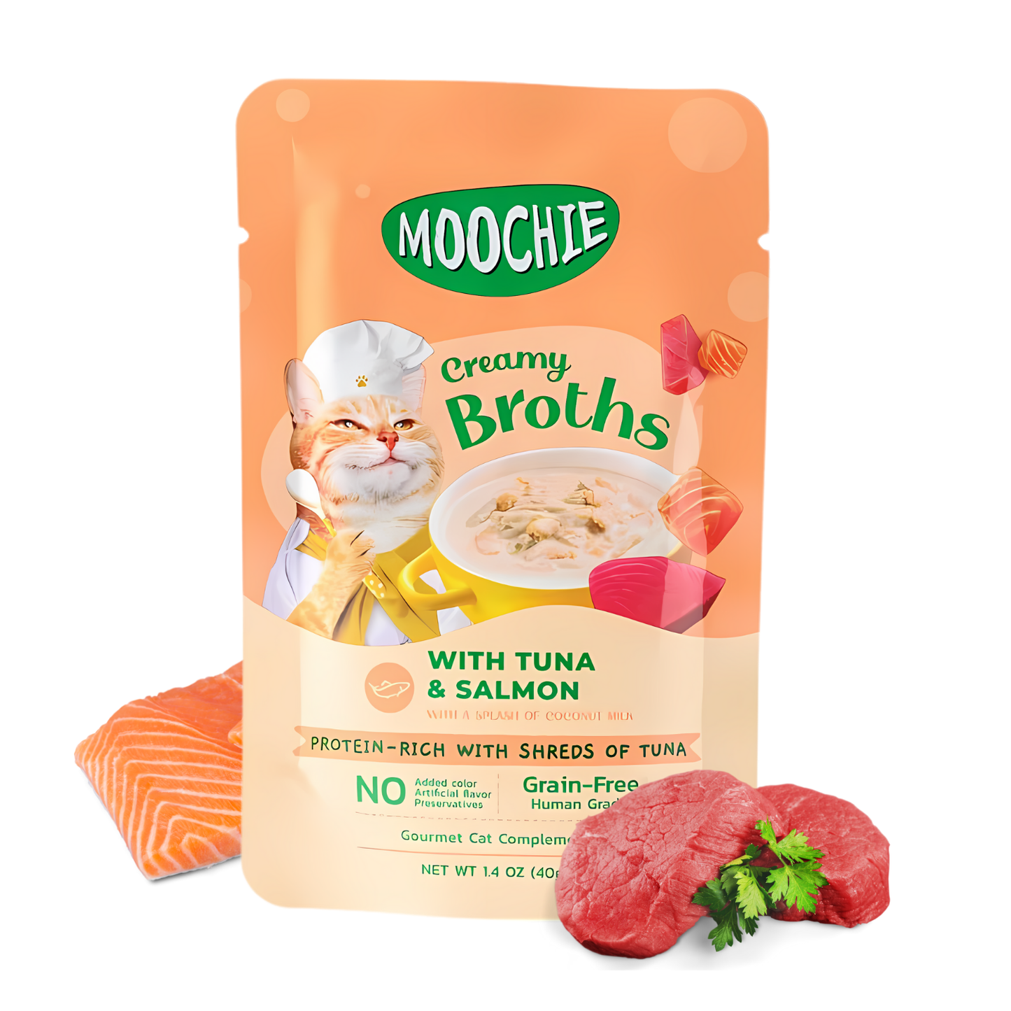 Cat Moochie Creamy Soup/Broths with Tuna & Salmon (40g)