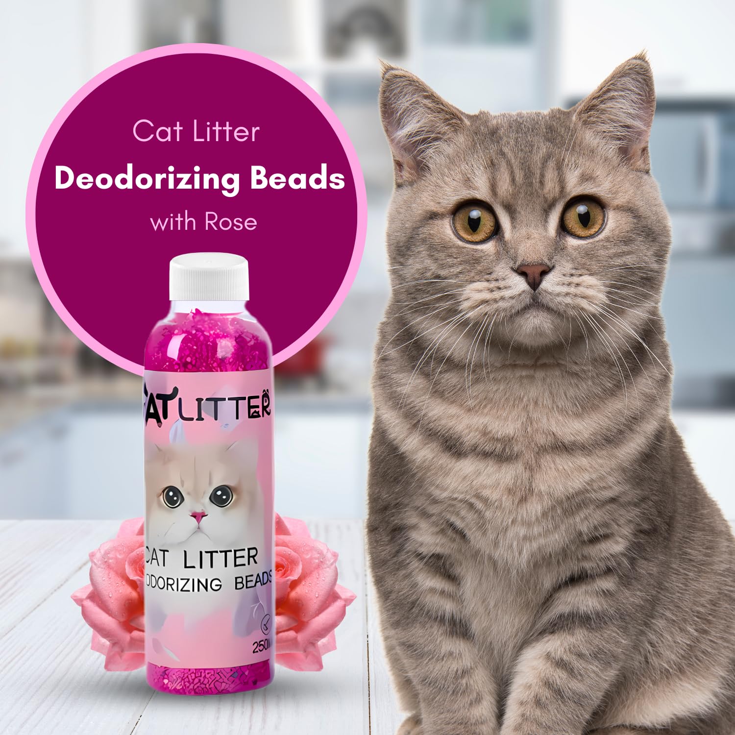 Pets Empire Cat Litter Deodorizing Beads 250ml, with Rose Fragrance (Pack of 2)