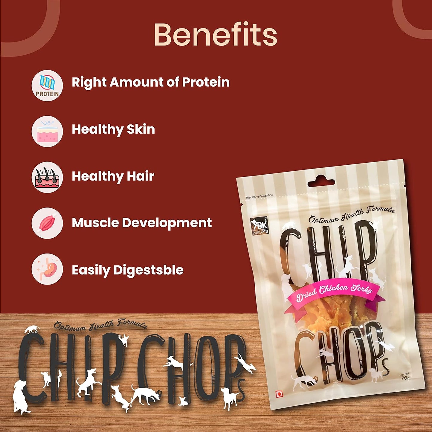 CHIP CHOP DRIED CHICKEN JERKY DOG TREATS 70g
