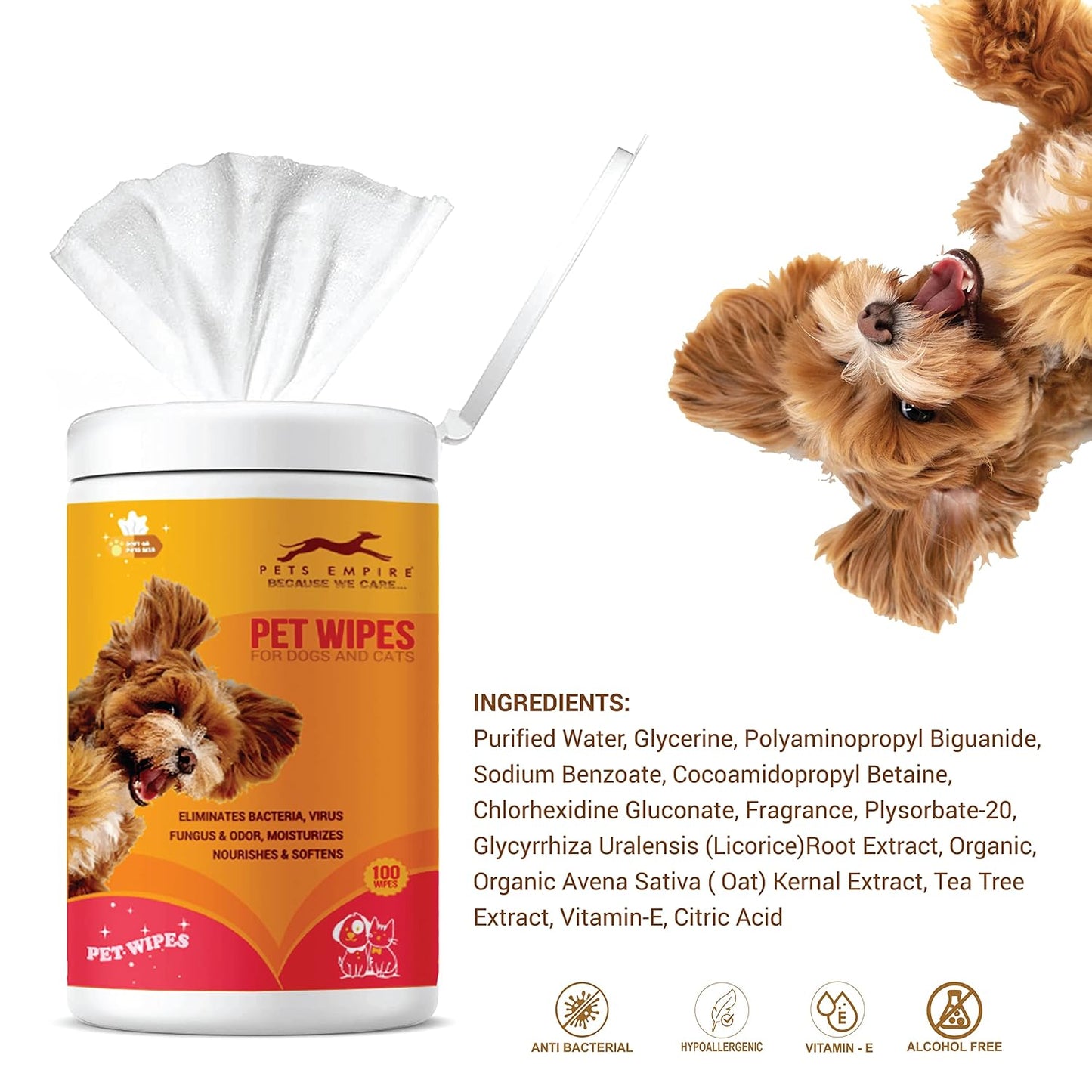 Pets Empire Wet Wipes for Dogs & Cats- 100 Pec. (15x20 cm)