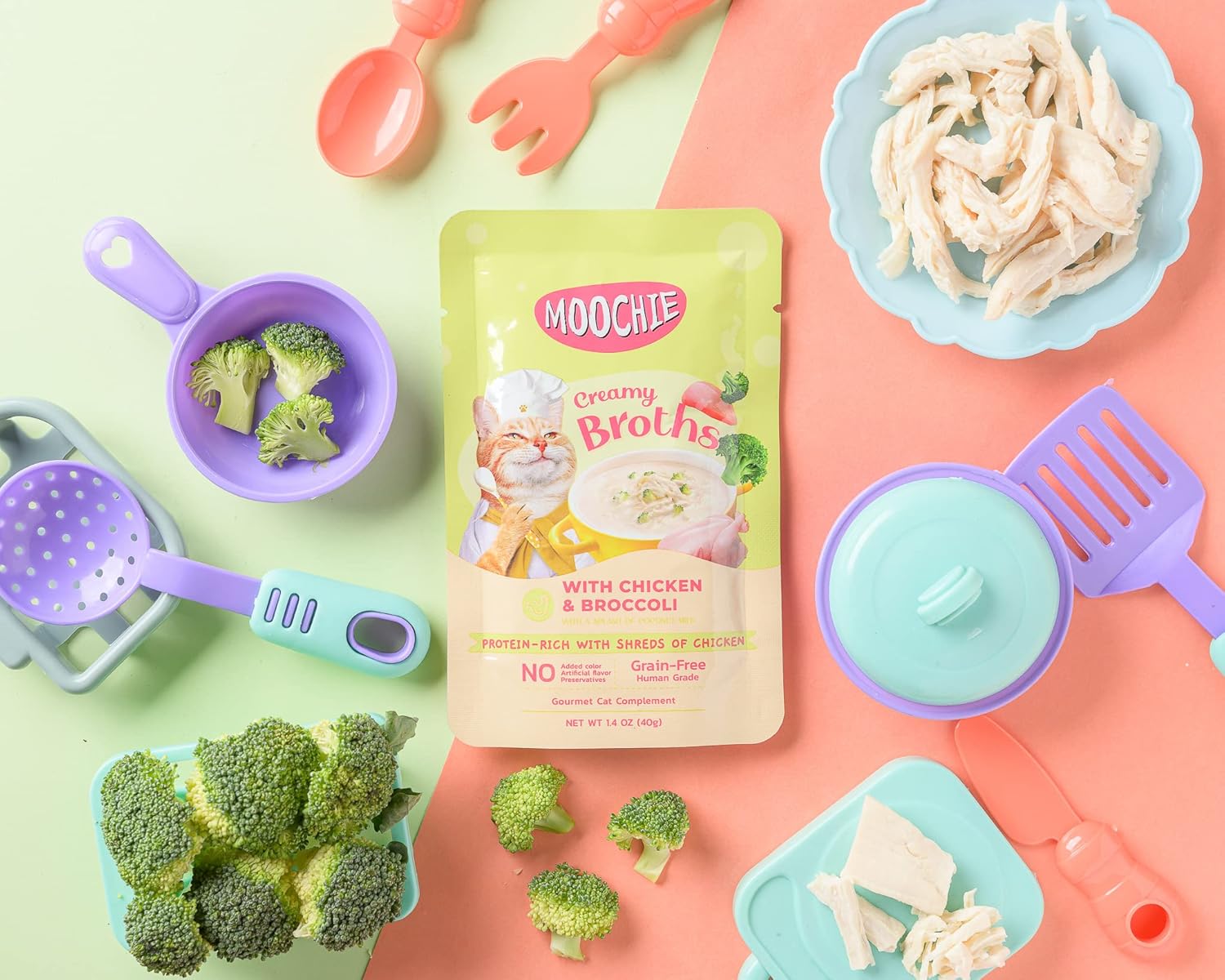 Cat Moochie Creamy Soup/Broths with Chicken and Broccoli (40g)