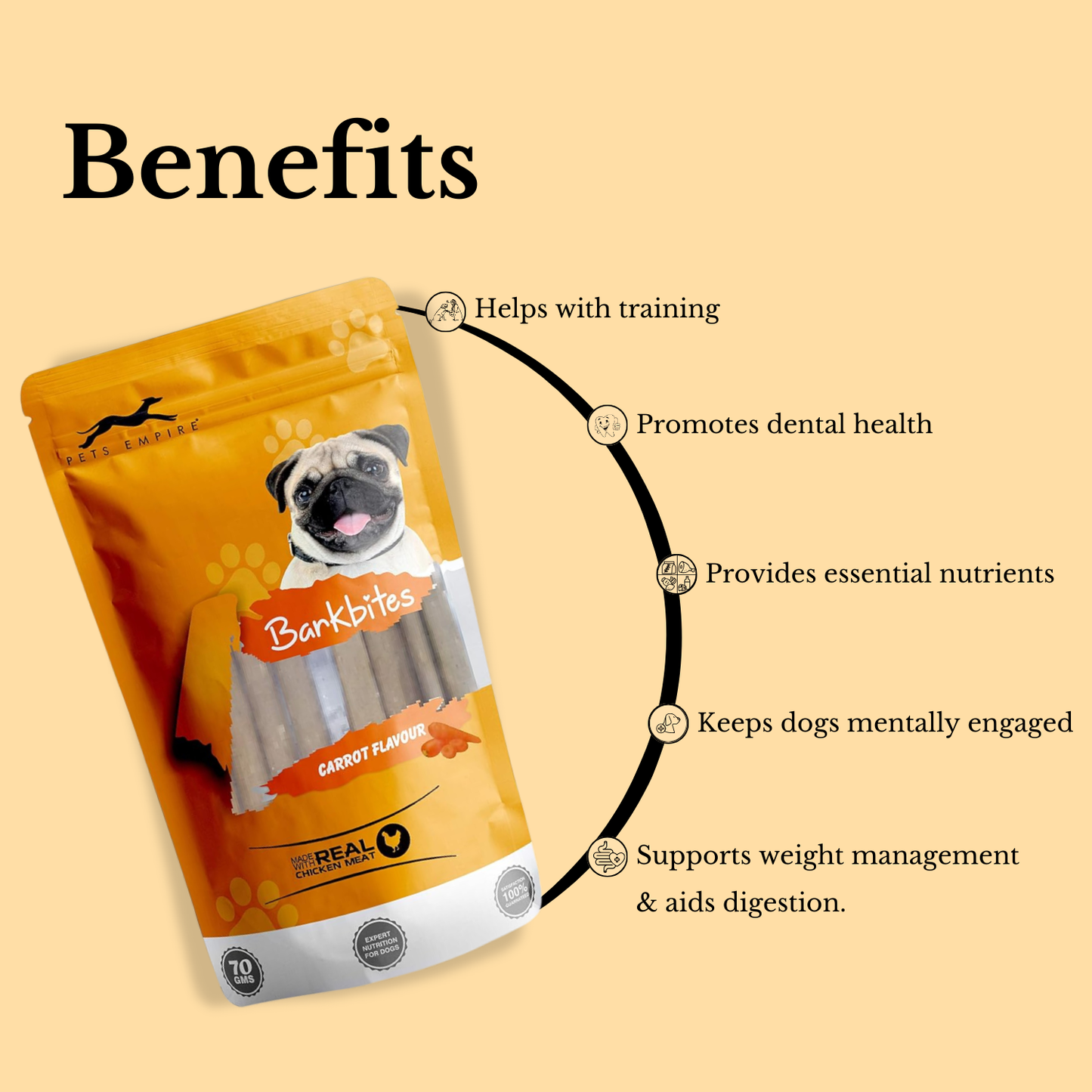 Pets Empire Barkbites Dog Treats 70 GMS (Carrot Flavour)