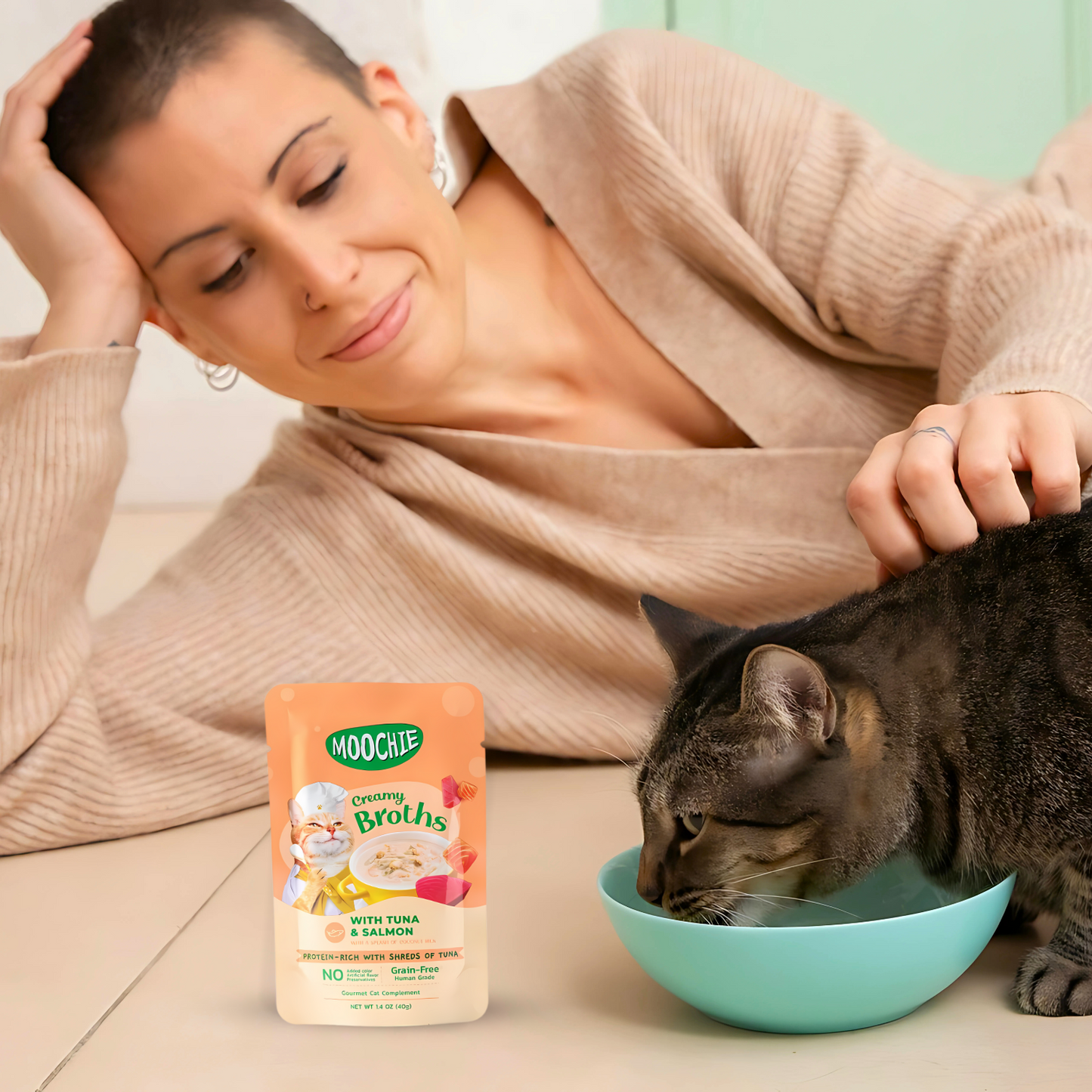Cat Moochie Creamy Soup/Broths with Tuna & Salmon (40g)