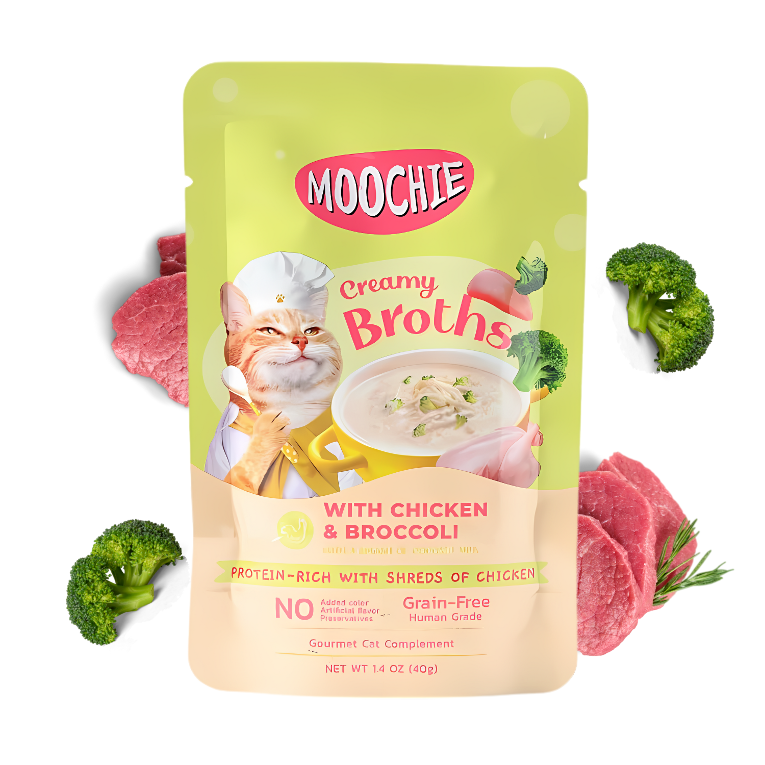 Cat Moochie Creamy Soup/Broths with Chicken and Broccoli (40g)