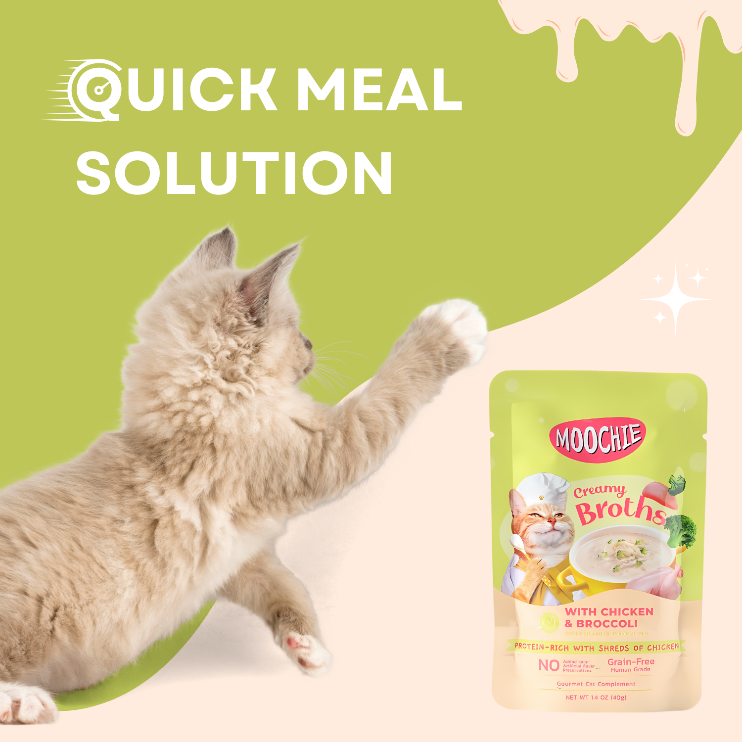 Cat Moochie Creamy Soup/Broths with Chicken and Broccoli (40g)