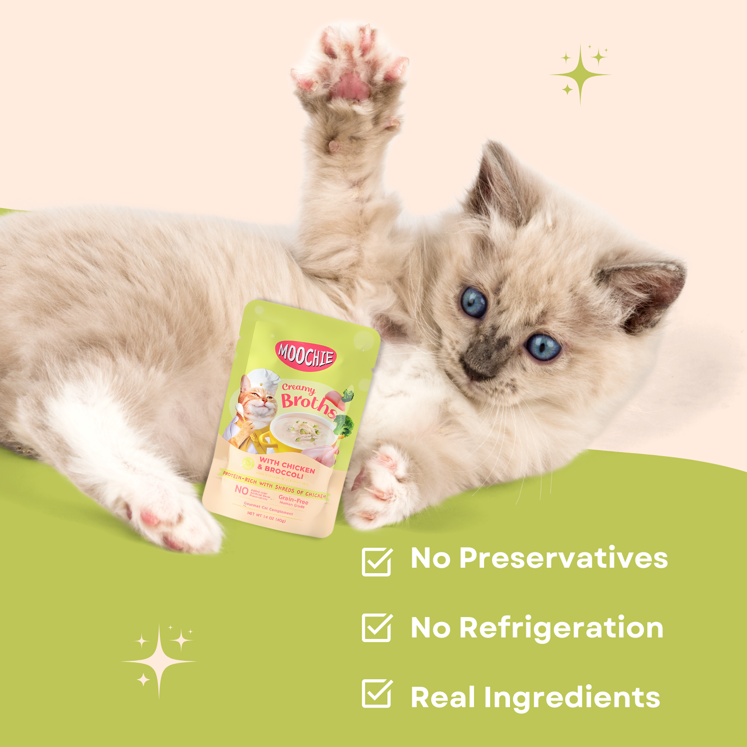 Cat Moochie Creamy Soup/Broths with Chicken and Broccoli (40g)