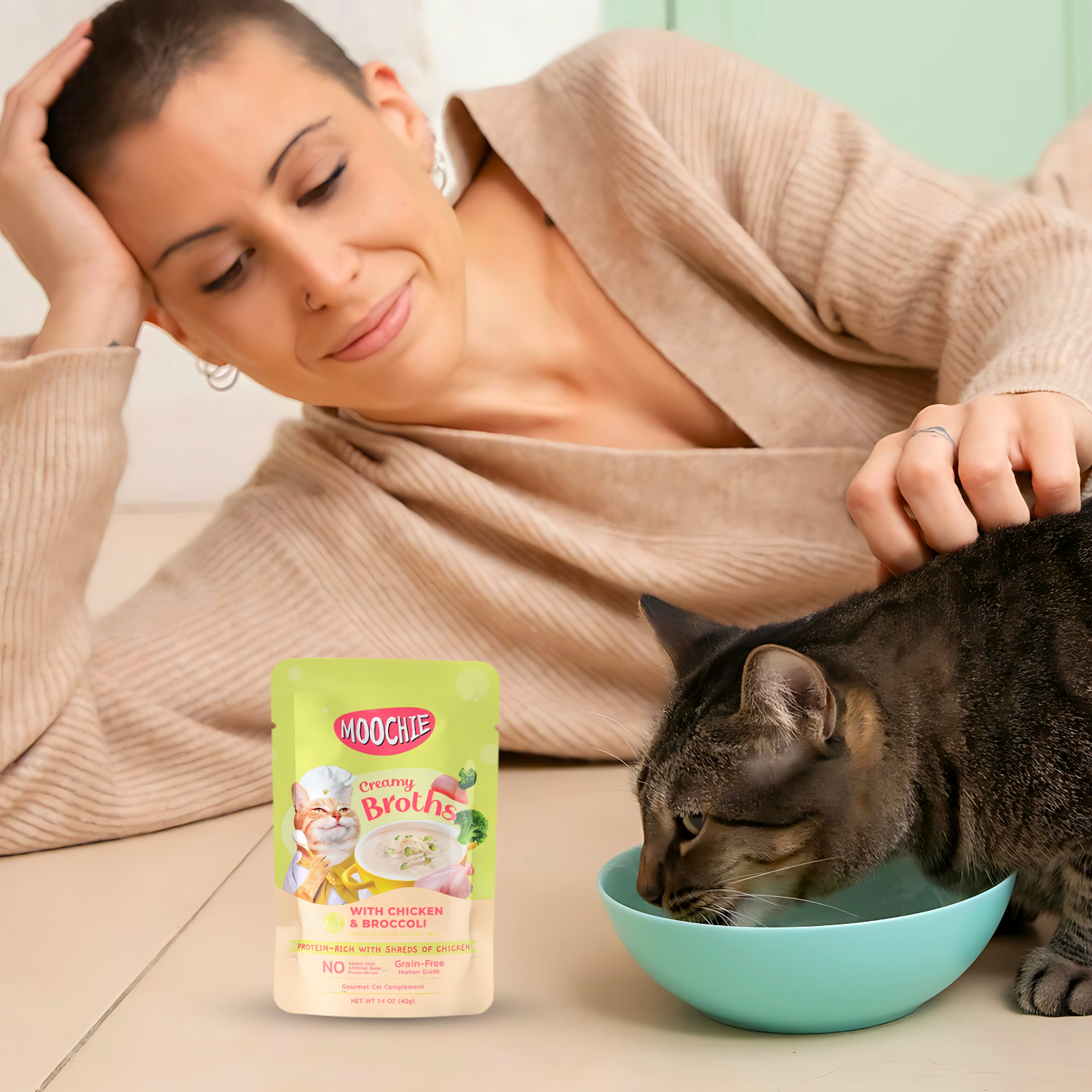Cat Moochie Creamy Soup/Broths with Chicken and Broccoli (40g)