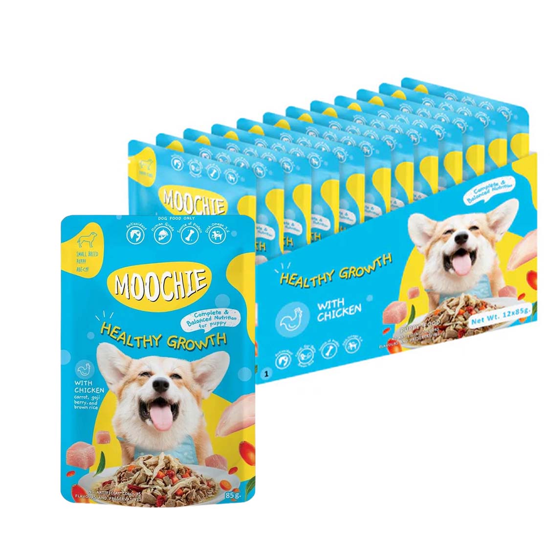 Moochie Healthy Growth Wet Dog Food – 85g Pouches | Nutritious Meal for Puppies & Adult Dogs