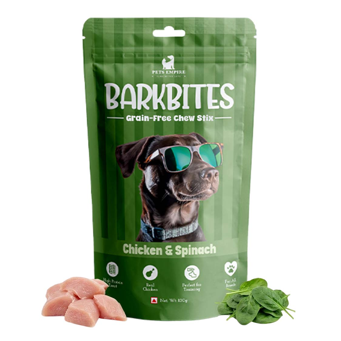 Pets Empire Barkbites Stix For Dogs- Chicken & Spinach (100gms)