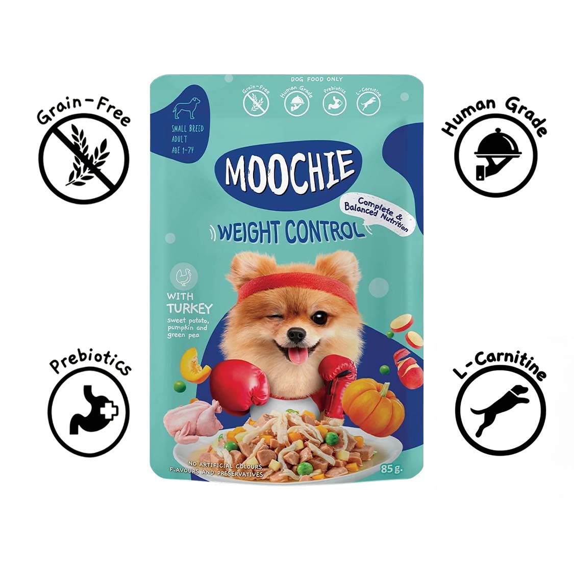 Moochie Weight Control Wet Dog Food – 85g Pouch | Low Fat Meal for Healthy Weight Management