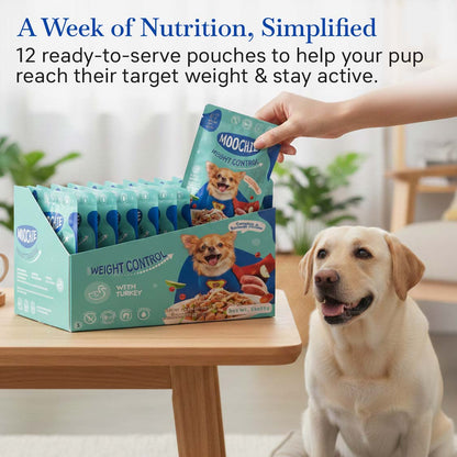 Moochie Weight Control Wet Dog Food – 85g Pouch | Low Fat Meal for Healthy Weight Management