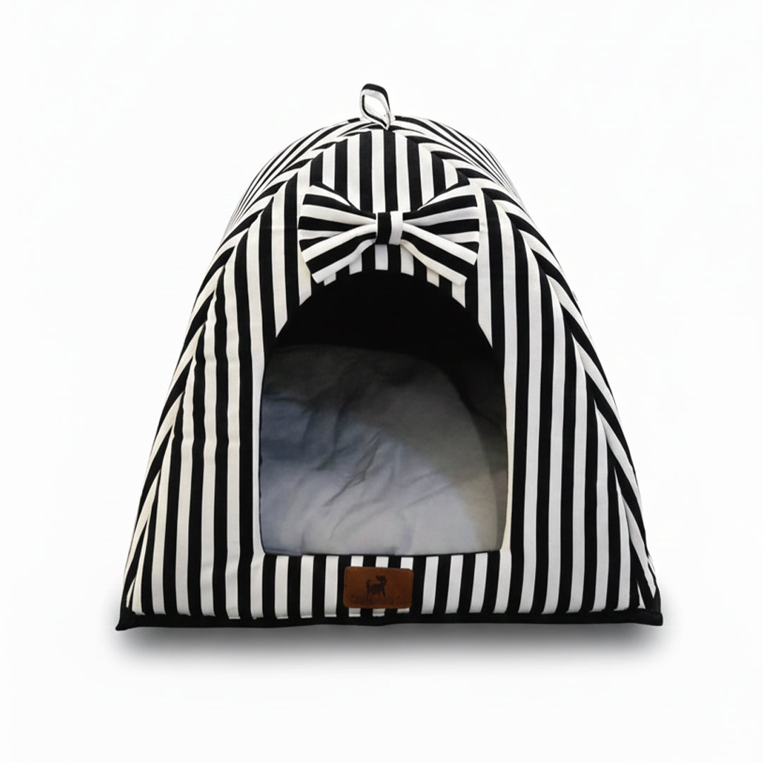 Pets Empire Soft Fabric Comfortable Hut Bed for Cats, Kittens and Puppies-white& Black Stripes