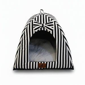 Pets Empire Striped Hut Bed with Soft Cushion for Cat- Black & White