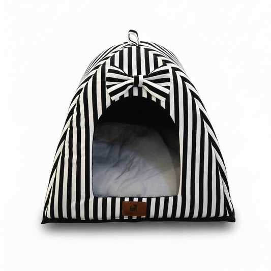Pets Empire Soft Fabric Comfortable Hut Bed for Cats, Kittens and Puppies-white& Black Stripes