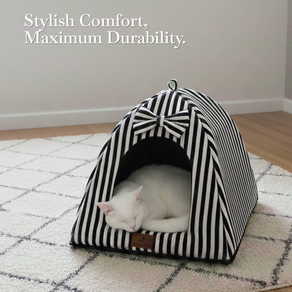 Pets Empire Soft Fabric Comfortable Hut Bed for Cats, Kittens and Puppies-white& Black Stripes
