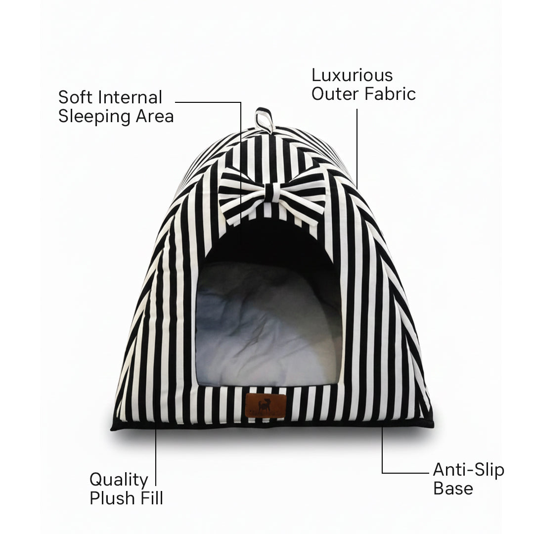 Pets Empire Soft Fabric Comfortable Hut Bed for Cats, Kittens and Puppies-white& Black Stripes