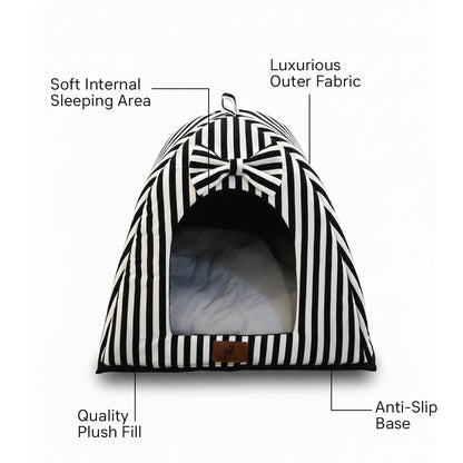 Pets Empire Soft Fabric Comfortable Hut Bed for Cats, Kittens and Puppies-white& Black Stripes