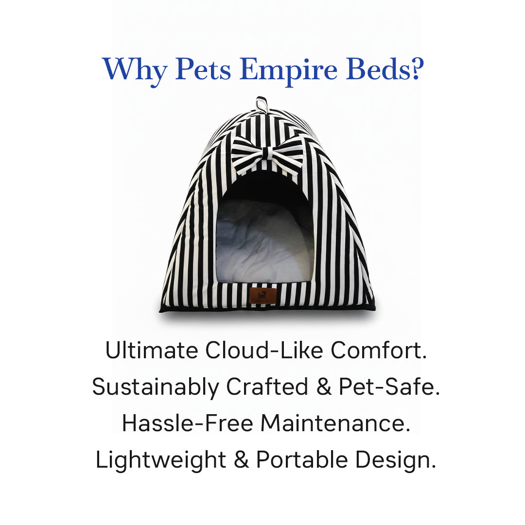 Pets Empire Soft Fabric Comfortable Hut Bed for Cats, Kittens and Puppies-white& Black Stripes