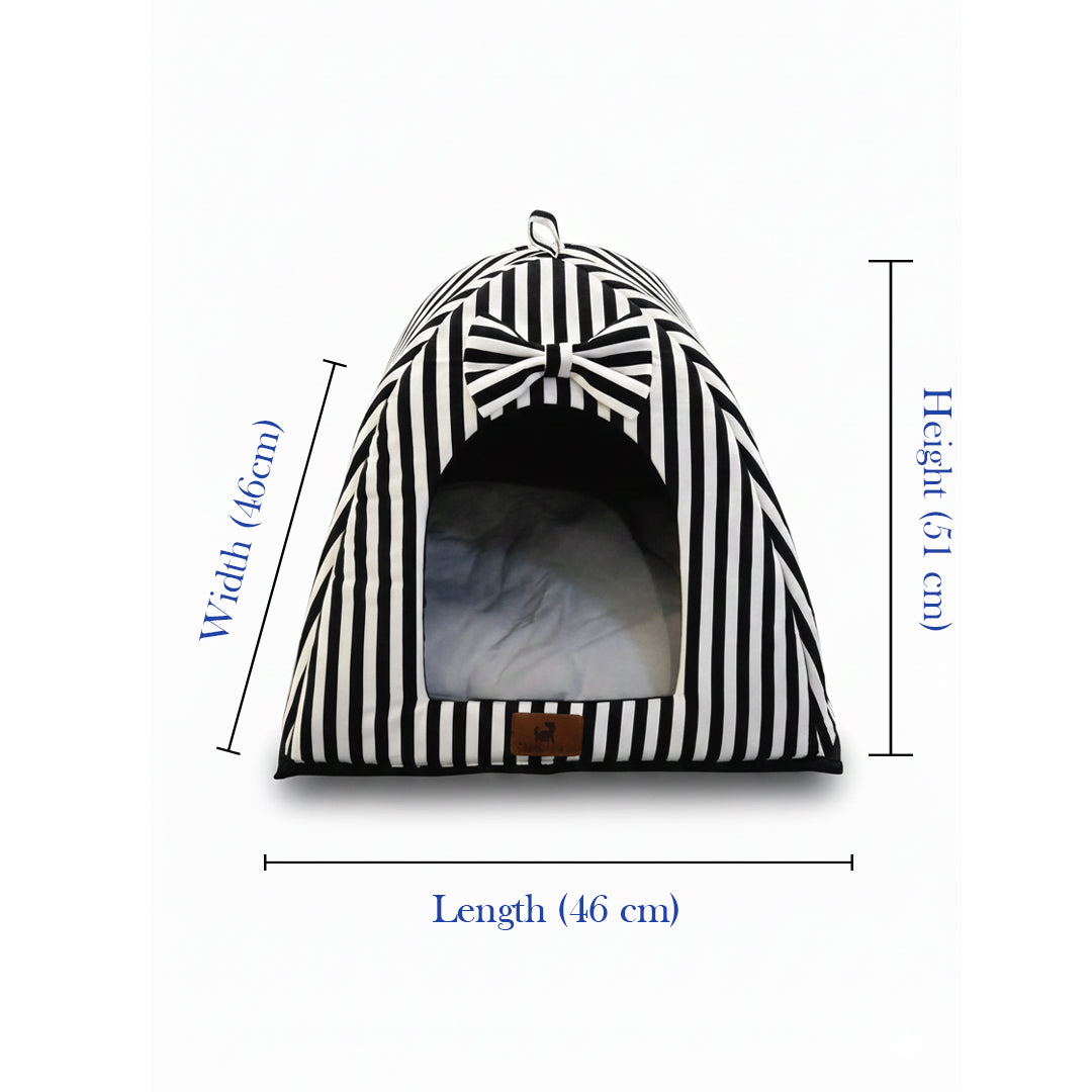Pets Empire Soft Fabric Comfortable Hut Bed for Cats, Kittens and Puppies-white& Black Stripes