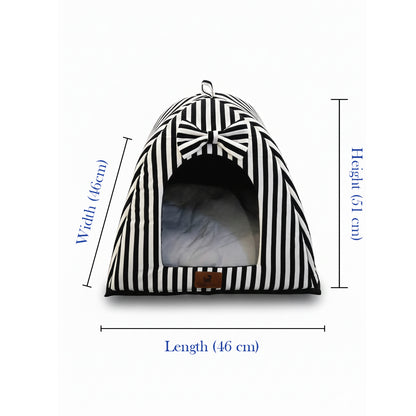 Pets Empire Soft Fabric Comfortable Hut Bed for Cats, Kittens and Puppies-white& Black Stripes