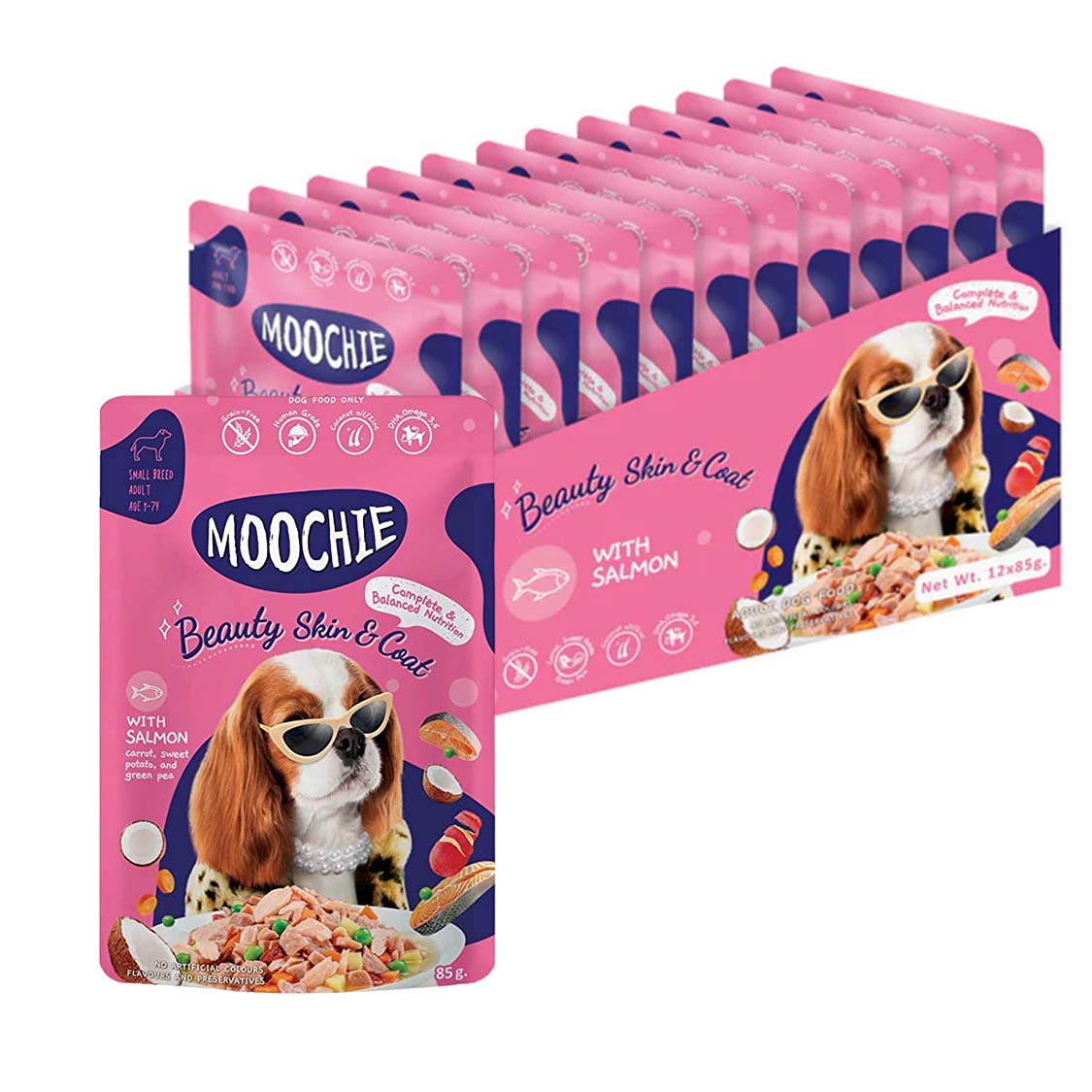 Moochie Beauty Skin & Coat Wet Dog Food – 85g Pouch | Promotes Healthy Skin & Shiny Coat