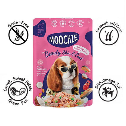 Moochie Beauty Skin & Coat Wet Dog Food – 85g Pouch | Promotes Healthy Skin & Shiny Coat