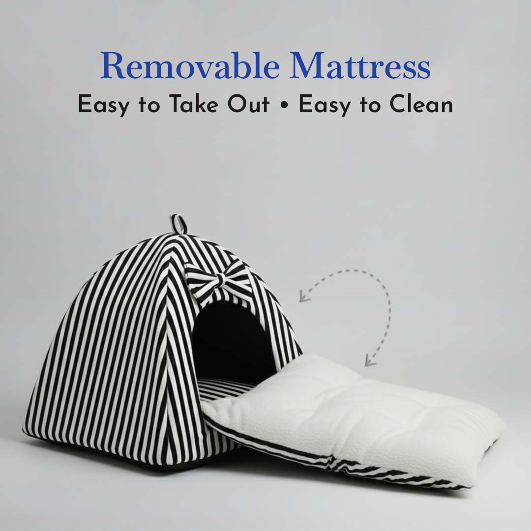 Pets Empire Soft Fabric Comfortable Hut Bed for Cats, Kittens and Puppies-white& Black Stripes