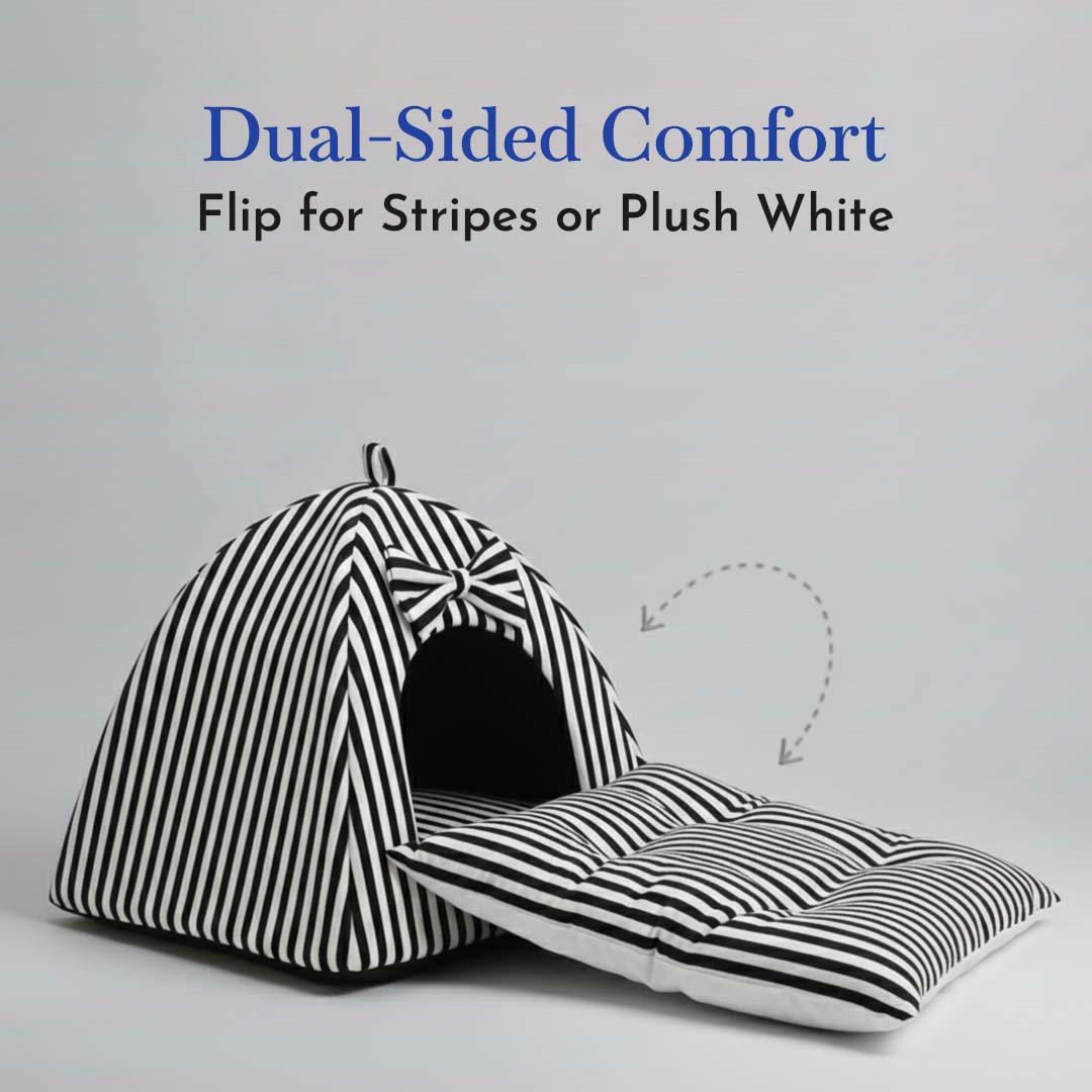 Pets Empire Soft Fabric Comfortable Hut Bed for Cats, Kittens and Puppies-white& Black Stripes