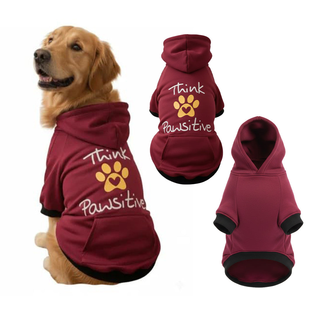 Pets Empire Think Pawsitive Hoodie For Dogs - Mahroon