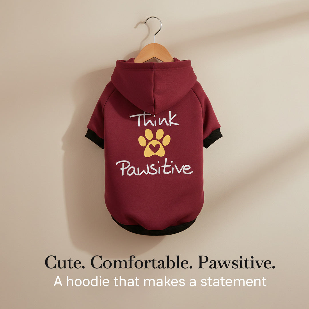 Pets Empire Think Pawsitive Hoodie For Dogs - Mahroon