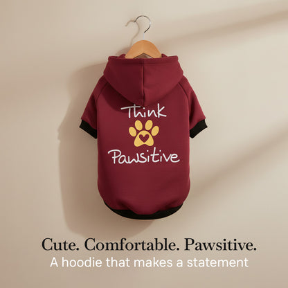 Pets Empire Think Pawsitive Hoodie For Dogs - Mahroon
