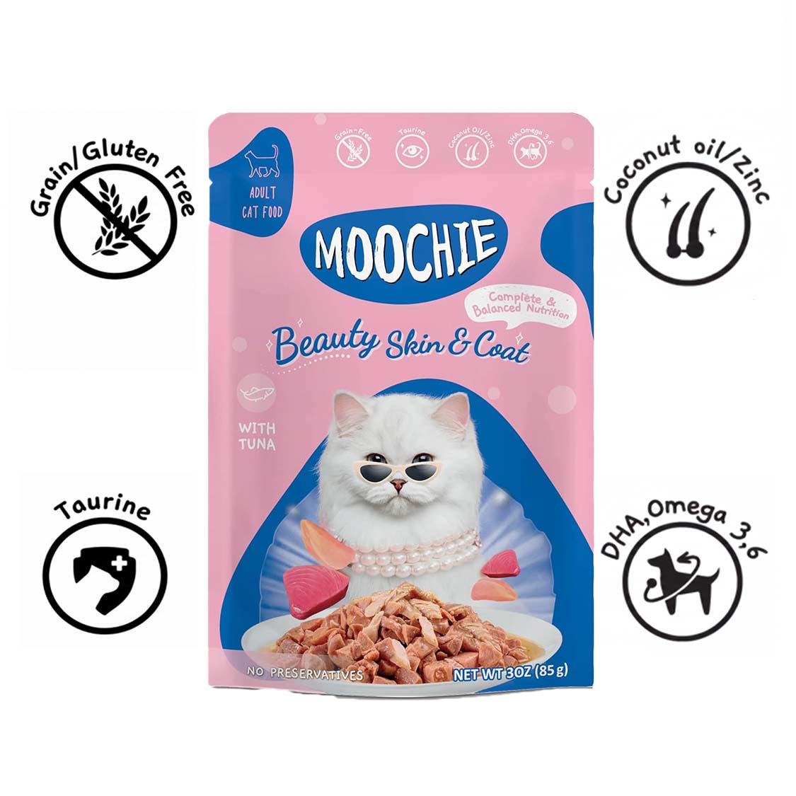 Moochie Beauty Skin Tuna Gravy Wet Cat Food – 85g Pouch