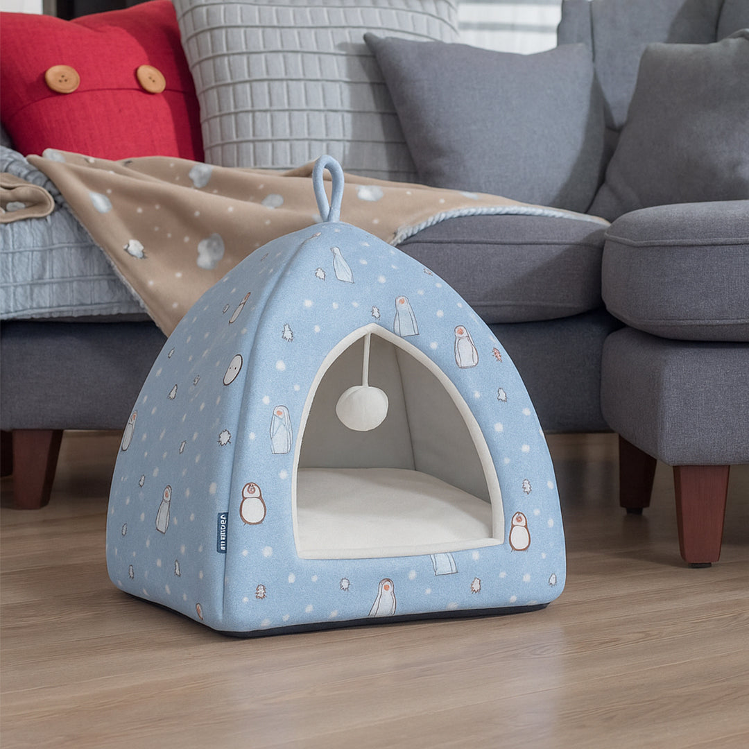 Pets Empire Ultra Soft Round Warm Hut for Cats & Kittens-Sky Blue