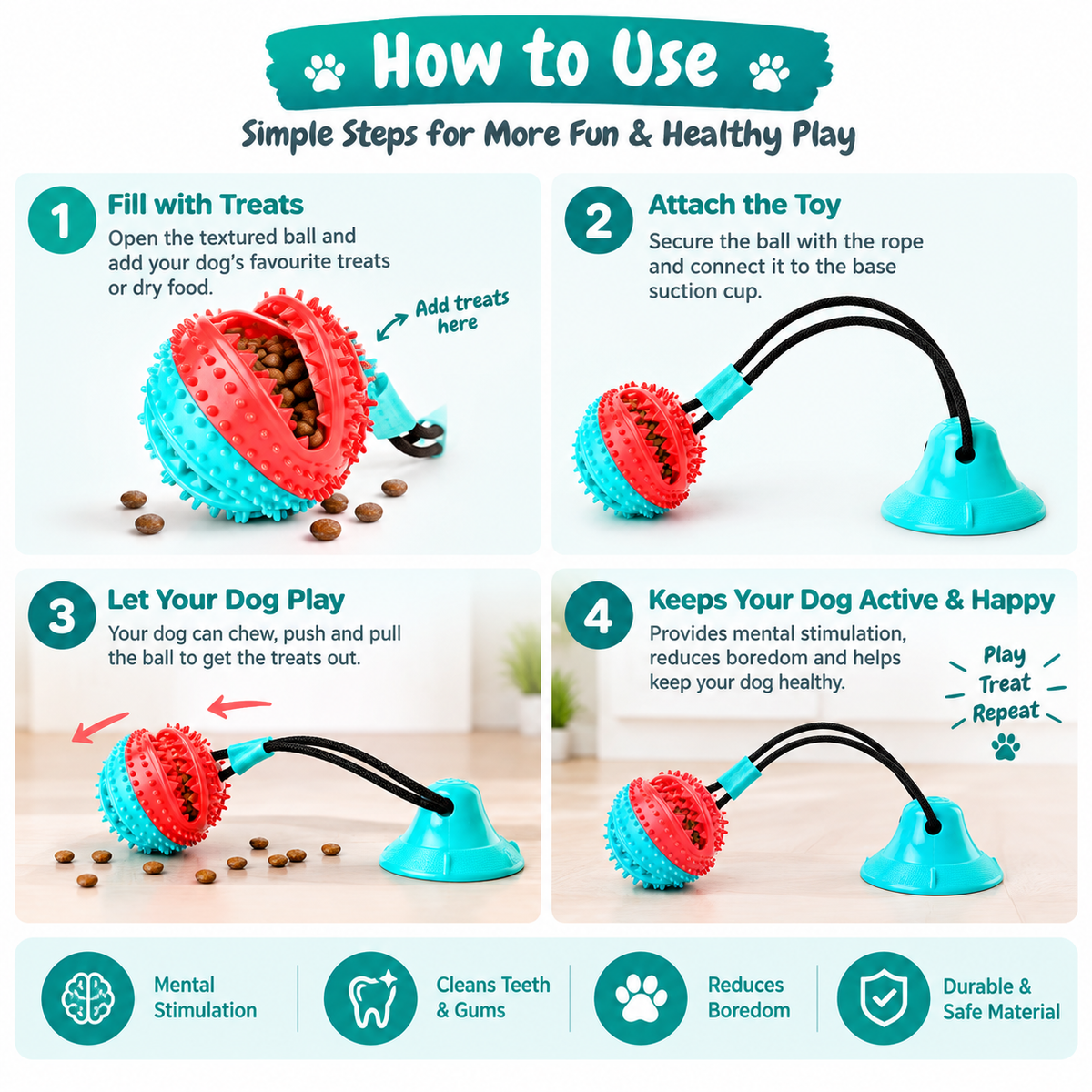 Pets Empire Interactive Dog Chew Toy with Treat Dispenser & Suction Cup