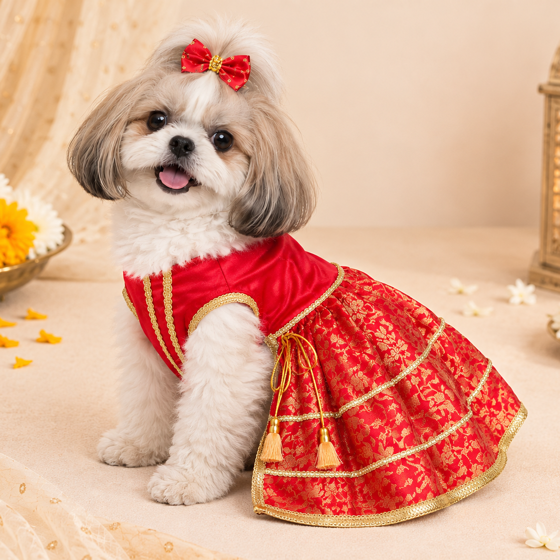 Pets Empire Lehenga Dress for Female  Dogs- Red