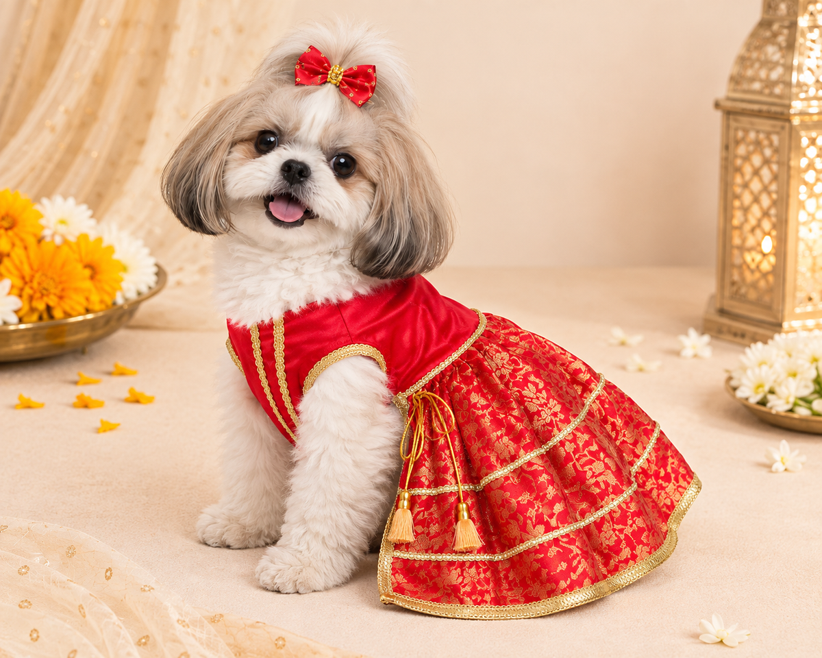 Pets Empire Lehenga Dress for Female  Dogs- Red