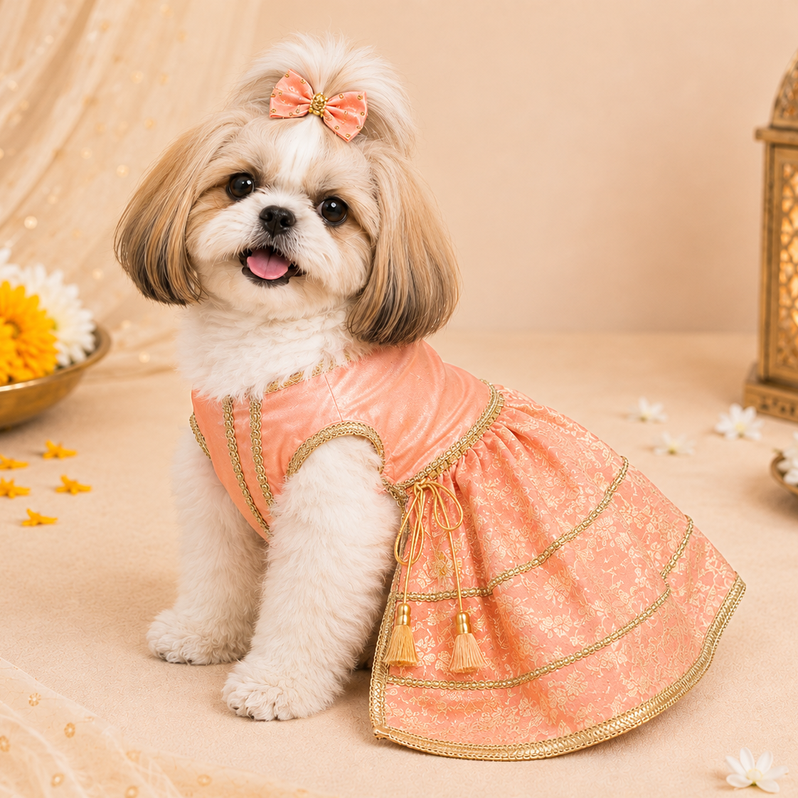 Pets Empire Lehenga Dress for Female  Dogs- Peach