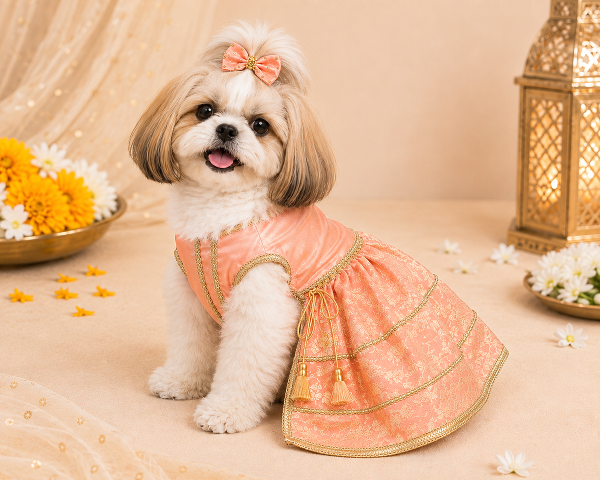 Pets Empire Lehenga Dress for Female  Dogs- Peach