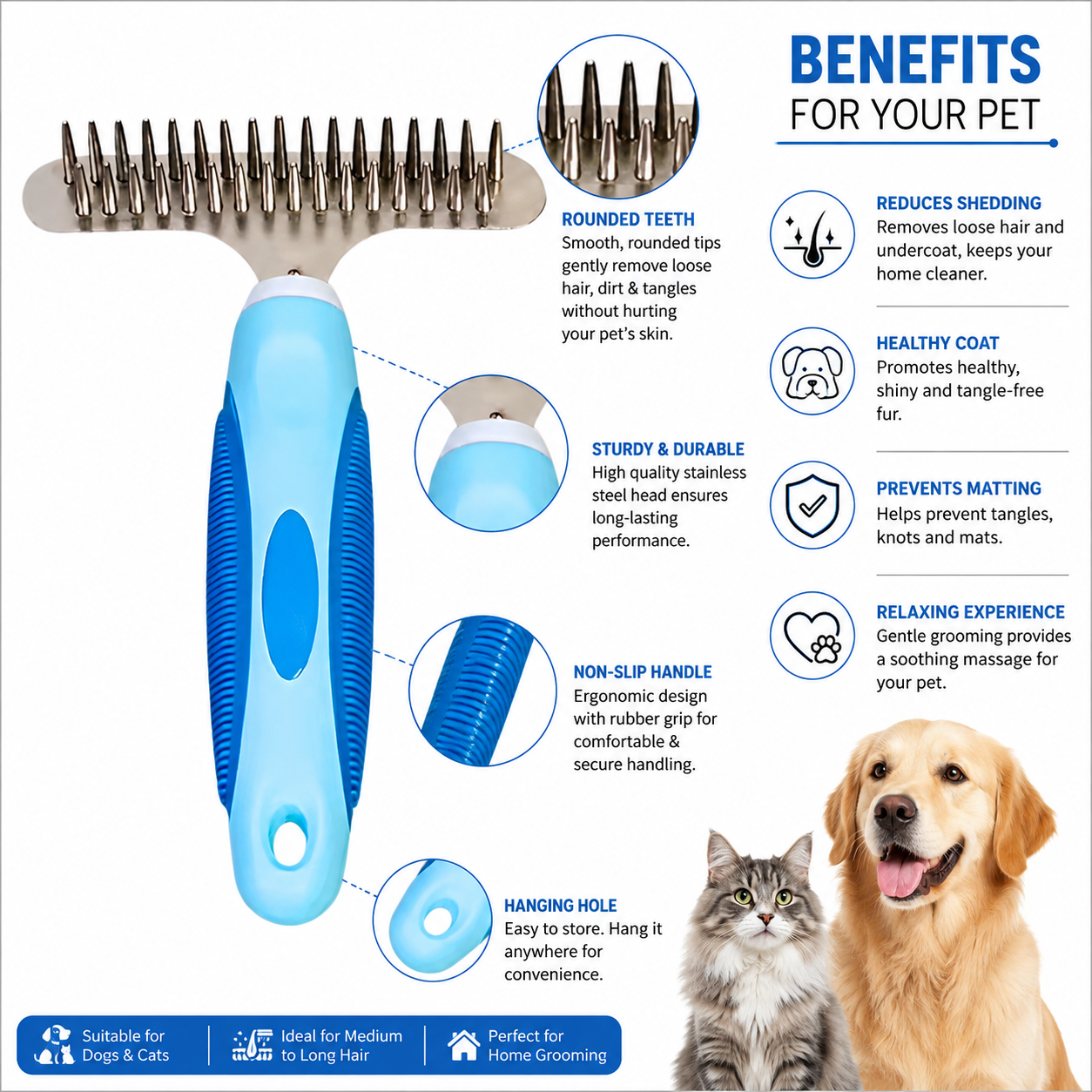Pets Empire Dematting Rake Comb Brush