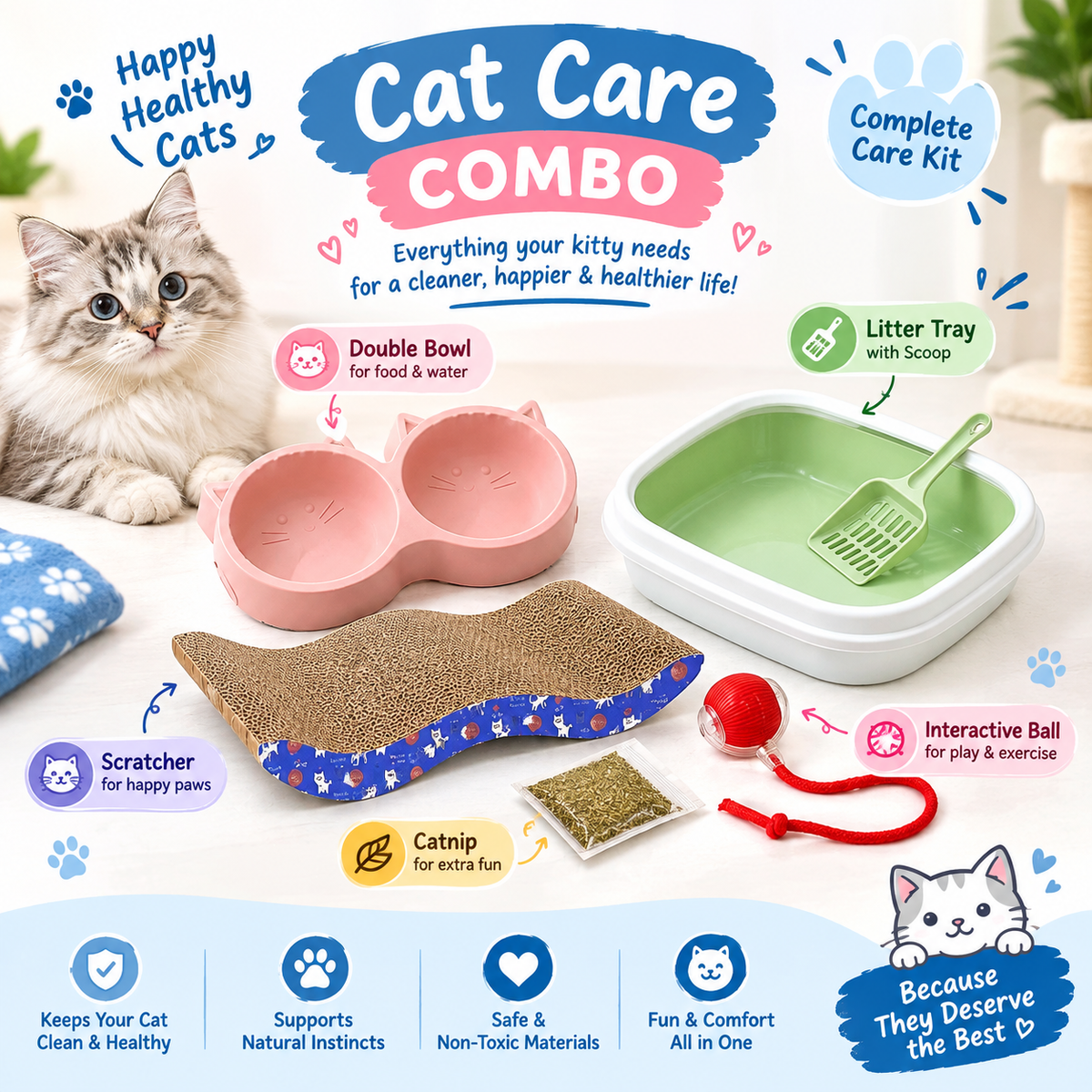 Pets Empire Happy Cat Combo Kit – Complete Daily Care & Play Essentials for Cats