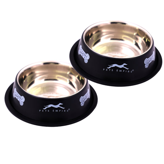 Pets Empire Anti Skid Bowl (Black) - Pack of 2