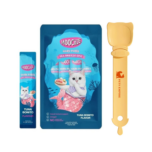 Pets Empire Spoon & Moochie Creamy Treat Tuna & Bonito Combo for Cats (5pcsx15gm each)