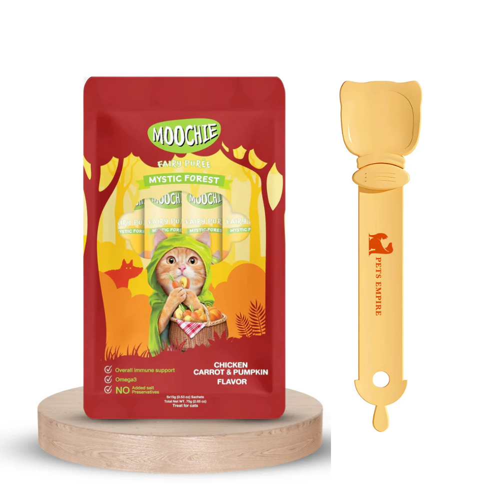 Pets Empire Spoon & Moochie Creamy Treat Chicken, Carrot & Pumpkin Combo for Cats (5pcsx15gm each)