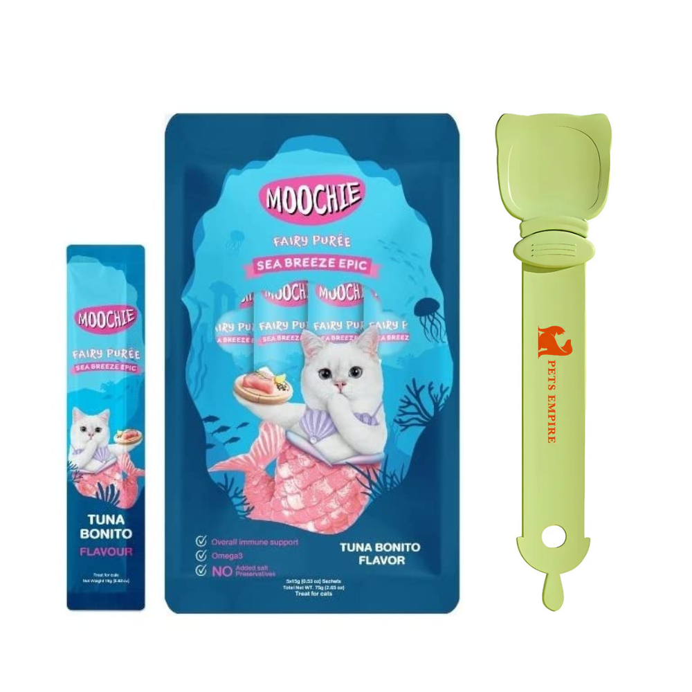 Pets Empire Spoon & Moochie Creamy Treat Tuna & Bonito Combo for Cats (5pcsx15gm each)