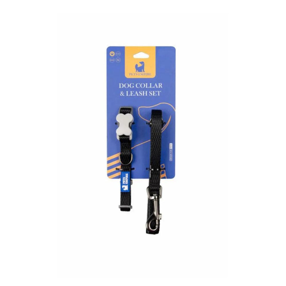 PETS EMPIRE Classic Dog Collar & Leash Set with Bow-Black