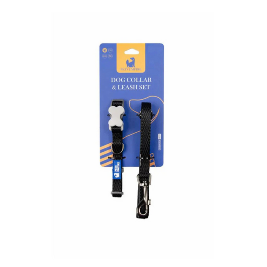 PETS EMPIRE Classic Dog Collar & Leash Set with Bow-Black