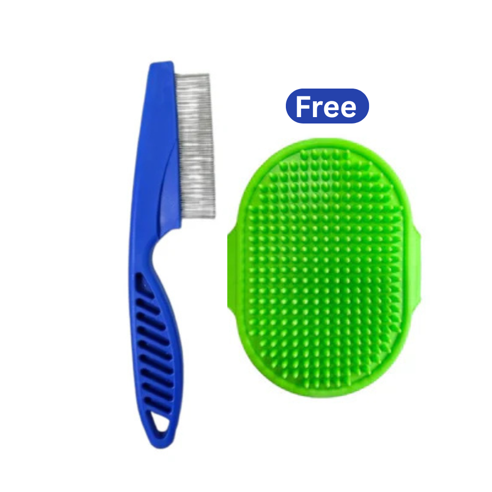 Pets Empire 2-in-1 Flea Comb & Silicone Bath Brush for Dogs & Cats