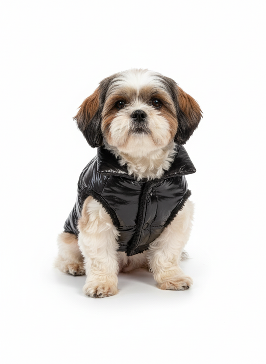 Pets Empire Metallic Black Puffer Jacket Vest for Small Dogs (half)