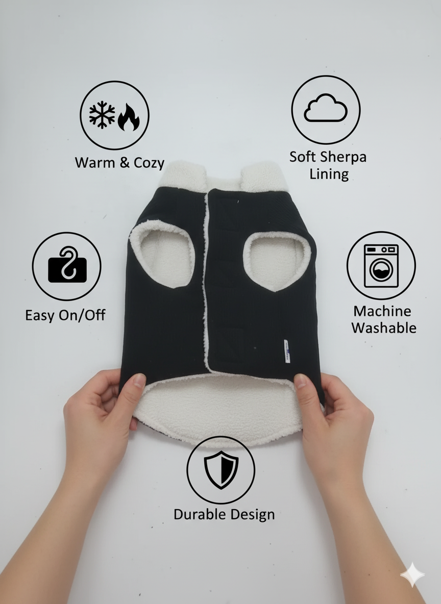 Pets Empire Winter Fleece Jacket for Dogs- Black