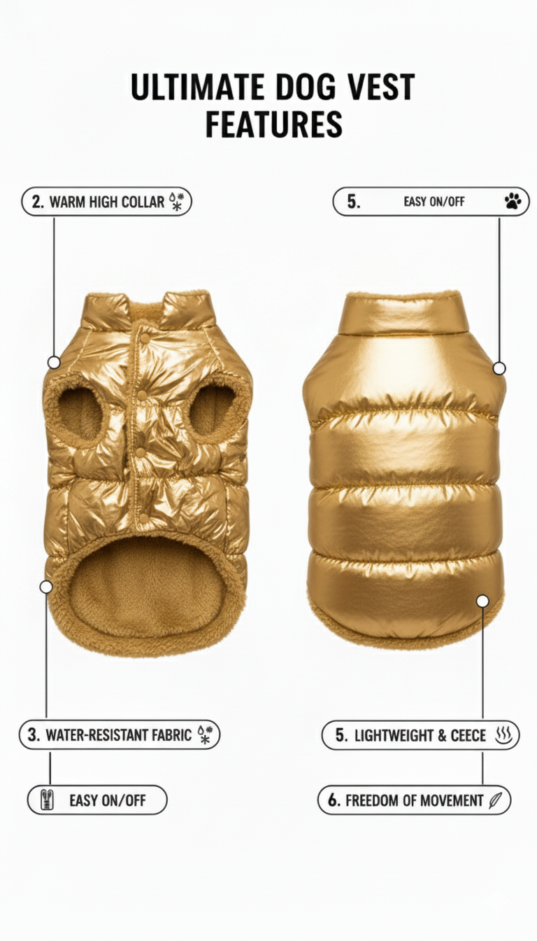 Pets Empire Metallic Golden Puffer Jacket Vest for Small Dogs( Half)